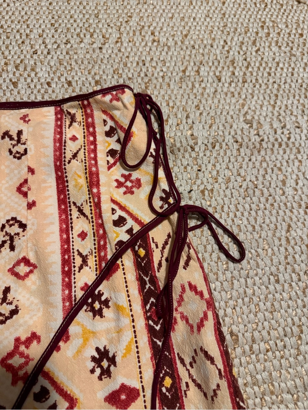 Free People Women’s Wrap Skirt in Cream and Maroon - Picture 2 of 8